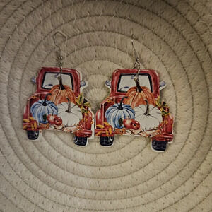 Truck and Pumpkins Drop Dangle Earrings